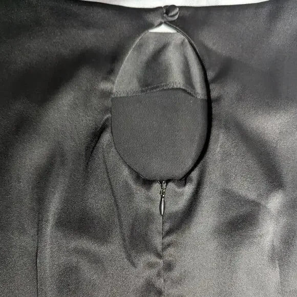 Vtg 1990s CDC Black Satin Floral Micro Beaded Sleeveless Mini Sheath Dress 10 - Picture 4 of 6